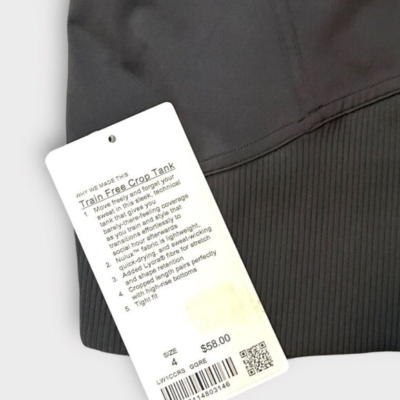 NWT Lululemon Train Free Crop Tank Graphite Grey 4 Activewear NEW - Picture 2 of 9